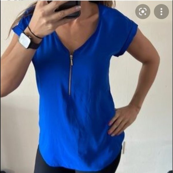 Express Royal Blue Half Zip Short Sleeve Top LIKE NEW! - Picture 1 of 5